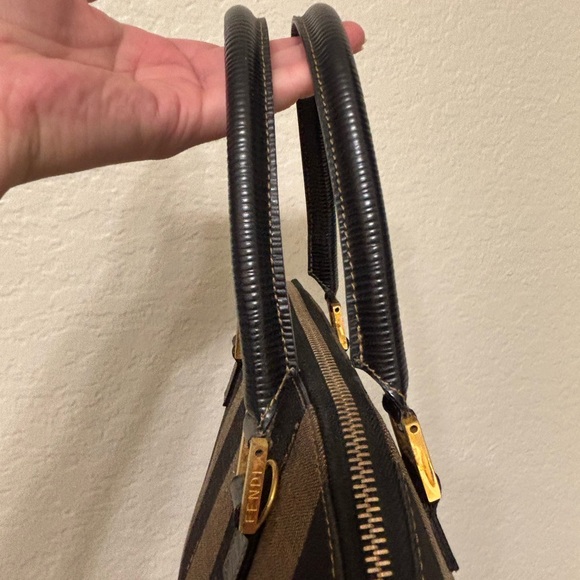 Auth Fendi Vintage pecan Pecan  Pattern Canvas Satchel Bag Leather Trim - Picture 6 of 16